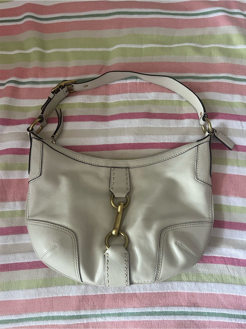 Coach Cream Leather Shoulder Bag with Brass Hardware
